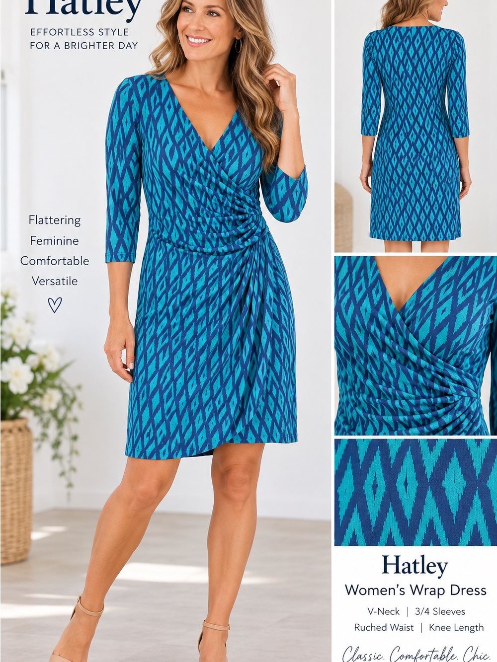 Hatley Teal and Navy Geometric Wrap Dress
